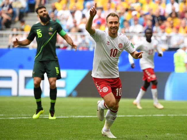Australia switched off for just a second... but it allowed Christian Eriksen to strike. Pic: AAP