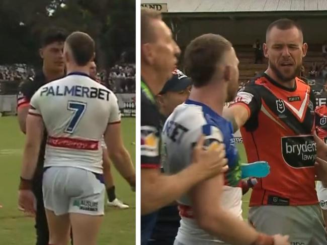 Wild scenes as Jackson Hastings had to be separated from Tigers players. Photo: Fox Sports