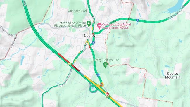 Traffic build up from the crash near the Bruce Hwy on-ramp at Cooroy. Picture: Google Maps