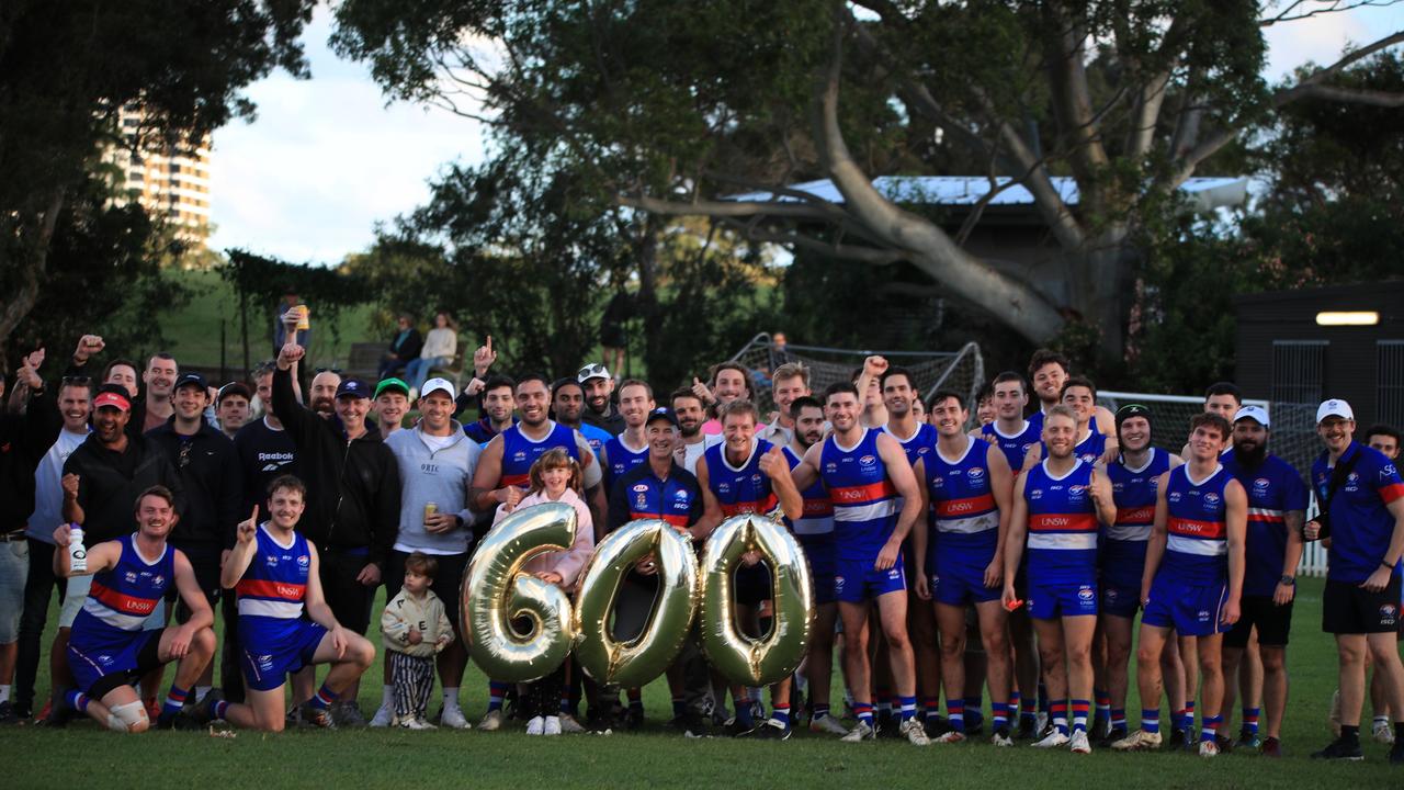 The UNSW-ES Bulldogs community comes together to celebrate 600 games for Troy Luff. Picture: Leigh Gazzard