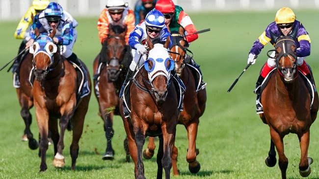 Mr Quickie, ridden by Jamie Kah, takes out the Toorak Handicap.