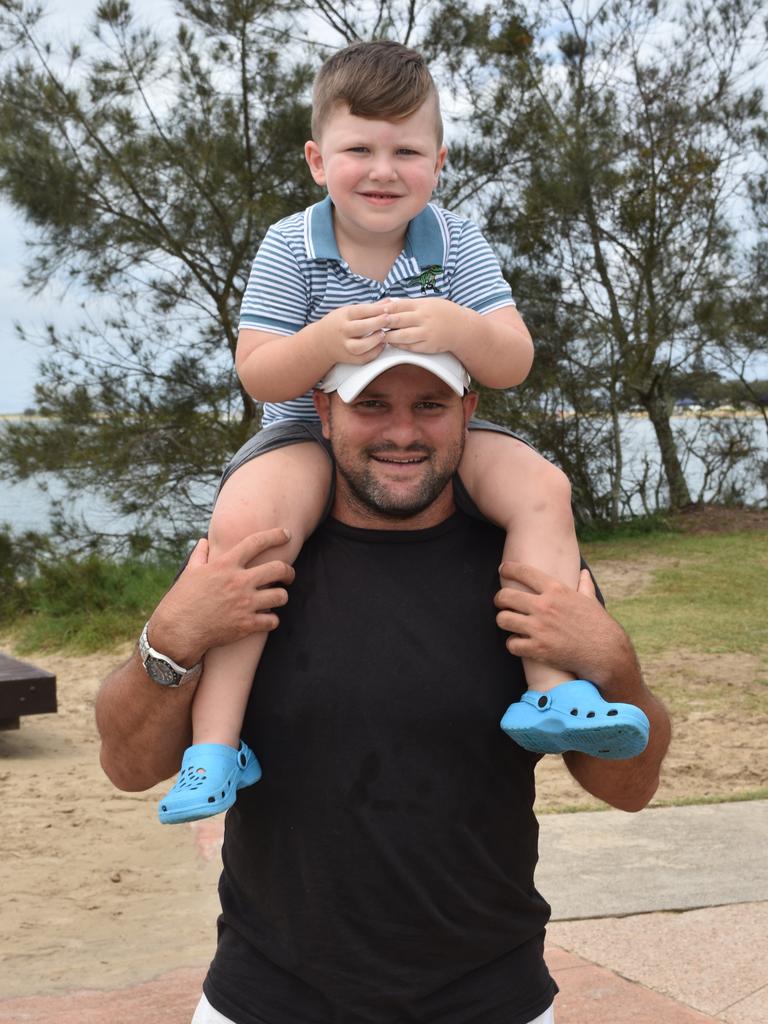 Grayson and John Taylor in Cotton Tree Park, Maroochydore for Boxing Day. Picture: Sam Turner