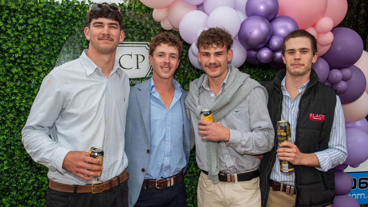 (From left) Declan Pearson, Will Sheppard, Sonny Hellyer and Dylan Baryla. Weetwood Raceday at Toowoomba Turf Club. Saturday, September 28, 2024. Picture: Nev Madsen.