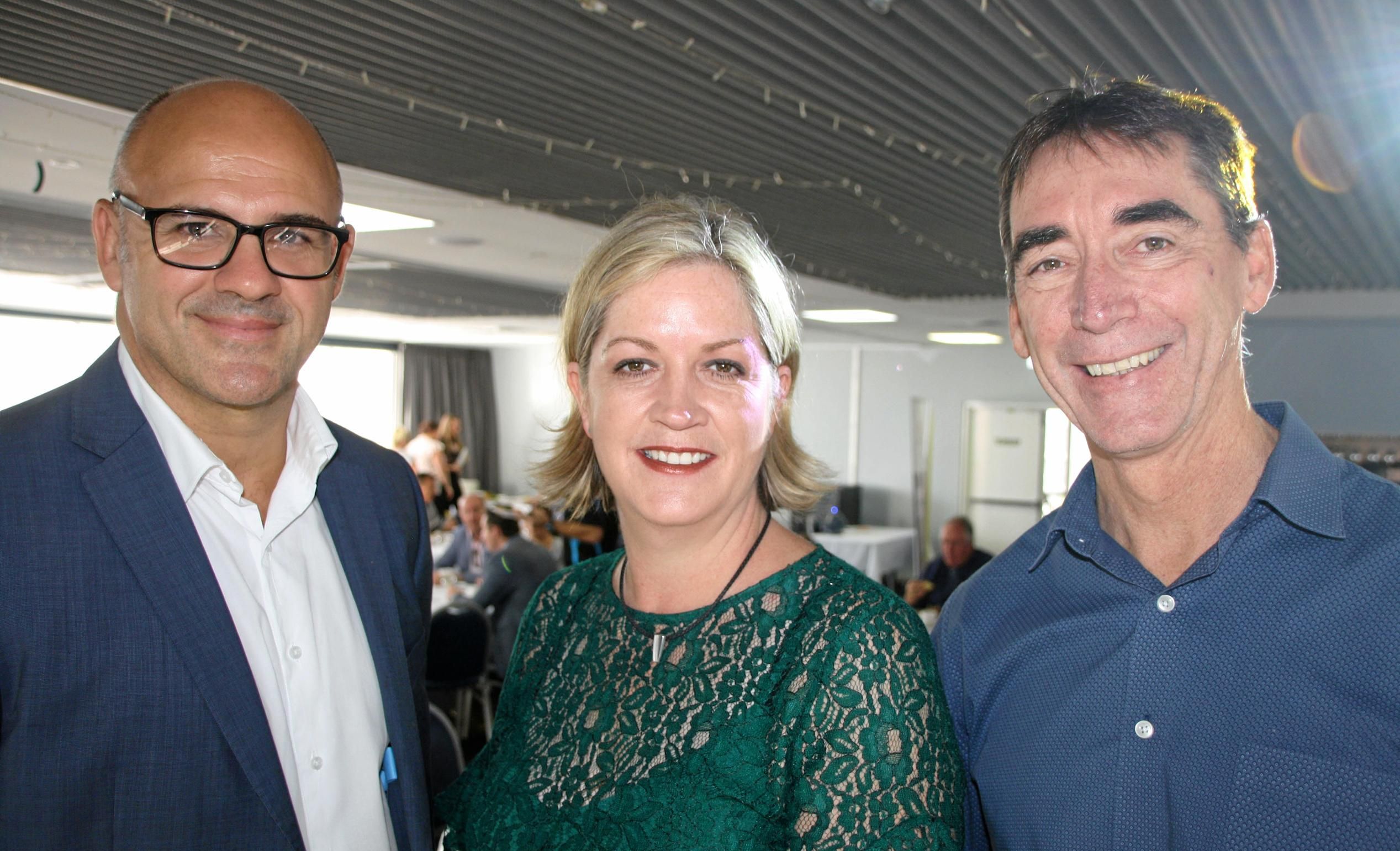 HTW Sunshine Coast's Stuart Greensill, Ray White's Brett Graham and  former Antarctic expedition leader Rachael Robertson at the Maroochy Surf Club. Picture: Erle Levey