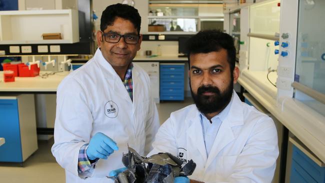 Dr Md Mokhlesur Rahman, pictured with Akhil Nelson, said the process was “far greener, cheaper, and more efficient” than anything else on the market. Picture: Supplied