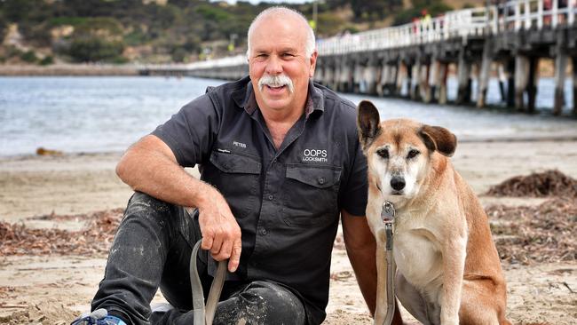 Councillor Peter Charles with his dog Taj at Victor Harbour. Picture: Bianca De Marchi