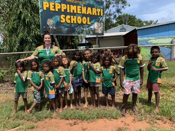 Kathy, Keenan, Owen, Angelica, Brenttlee, Emelita, Grace, Marliah, Taylor, Tyreece and teacher Meg were excited for their first day at school
