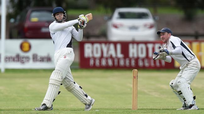 Nathan Walsh smashes a six. Picture: Chris Eastman