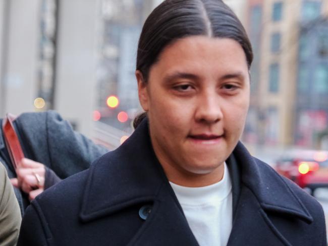 Matilda captain and Chelsea star footballer Sam Kerr is pictured outside Kingston Crown Court on January 14,2025. Photo: Jacquelin Magnay