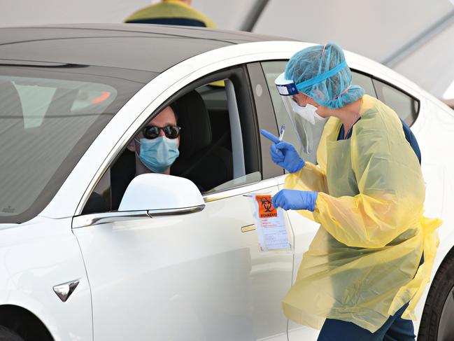 People being tested at the Bondi beach Covid-19 drive through testing clinic on 24th of April 2020. Photographer: Adam Yip