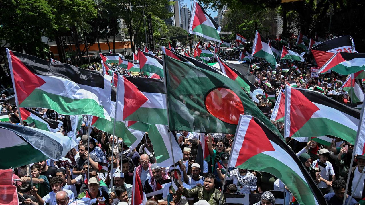 People take part in a demonstration against Israel's military offensive in the Gaza Strip in Sao Paulo, Brazil. Picture: AFP