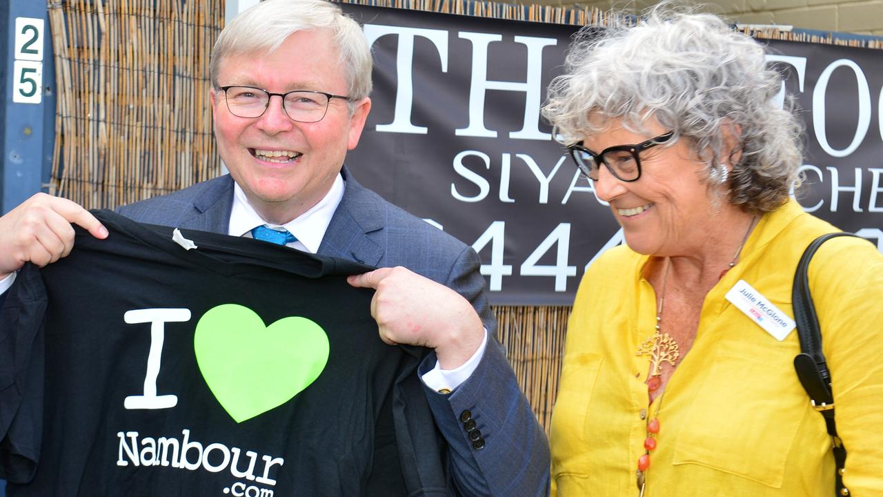 Kevin Rudd paid a visit to Nambour's Plaza. Kevin with Julie McGlone.