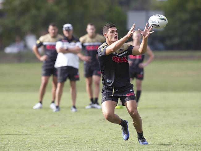 Penrith’s Nathan Cleary goes through his paces at training this week. Picture: Melvyn Knipe