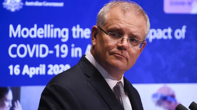 Australian Prime Minister Scott Morrison speaks to the media on Thursday. Picture: Lukas Coch/AAP