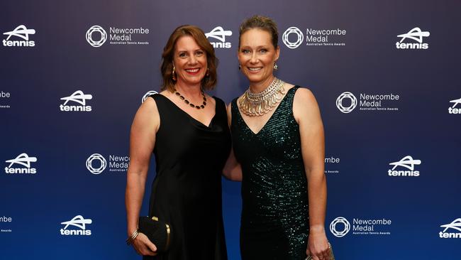 Liz Astling and Sam Stosur arrive at the 2024 Newcombe Medal. (Photo by Graham Denholm/Getty Images for Tennis Australia)