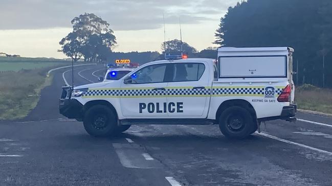 Police have closed Glenelg River Rd at OB Flat between Whites Flat Road and Laslett Road after a truck and ute collided. Picture: Arj Ganesan