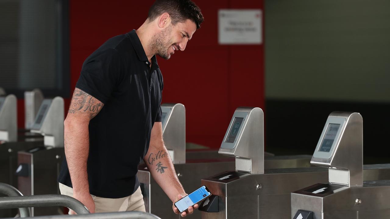 Brisbane rugby league player Matt Gillett tests Ticketek's new phone and smartwatch ticketing at Suncorp Stadium.