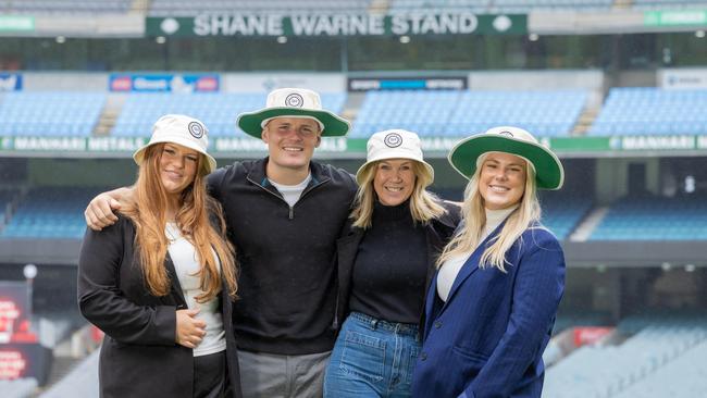 Summer, Jackson, and Brooke Warne with The Shane Warne Legacy chief Helen Nolan. Picture: Jason Edwards