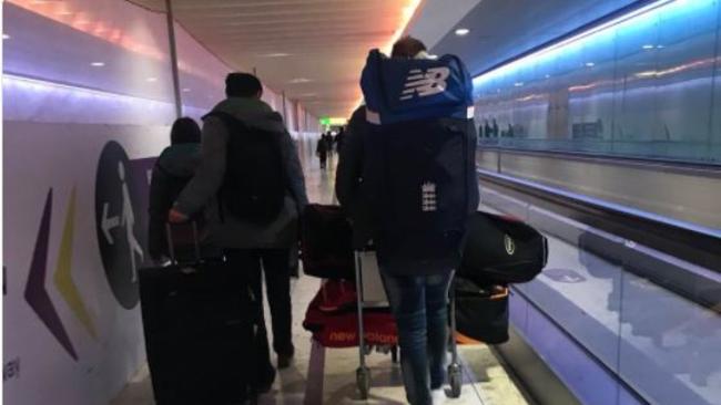 Twitter pic believed to be Ben Stokes at Heathrow on his way to New Zealand. Supplied