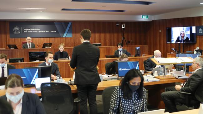 Crown Resorts executive chairman Helen Coonan appears via video link at the royal commission in Melbourne earlier this month. Picture: NCA NewsWire/David Crosling