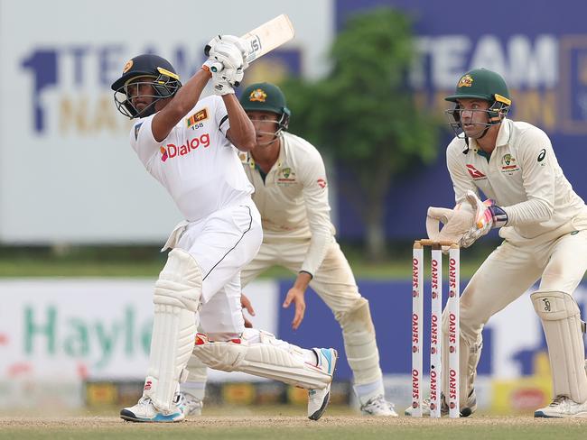 Jeffrey Vandersay smashed a half-century coming in at No.9 for Sri Lanka. Picture: Getty Images