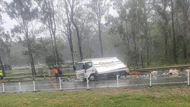 The two-truck collision on the Warrego Highway at Muirlea. Picture: Supplied