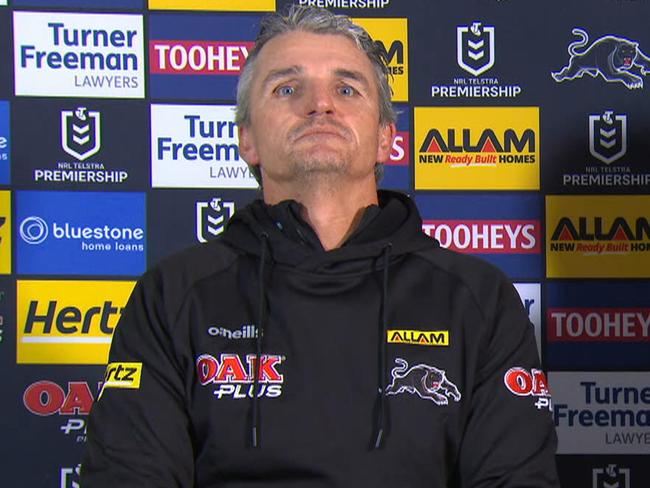 Ivan Cleary and Isaah Yeo in their press conference.