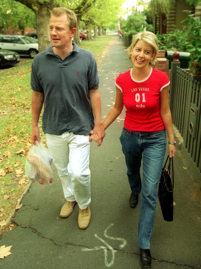 And pictured after announcing their engagement in 2002.