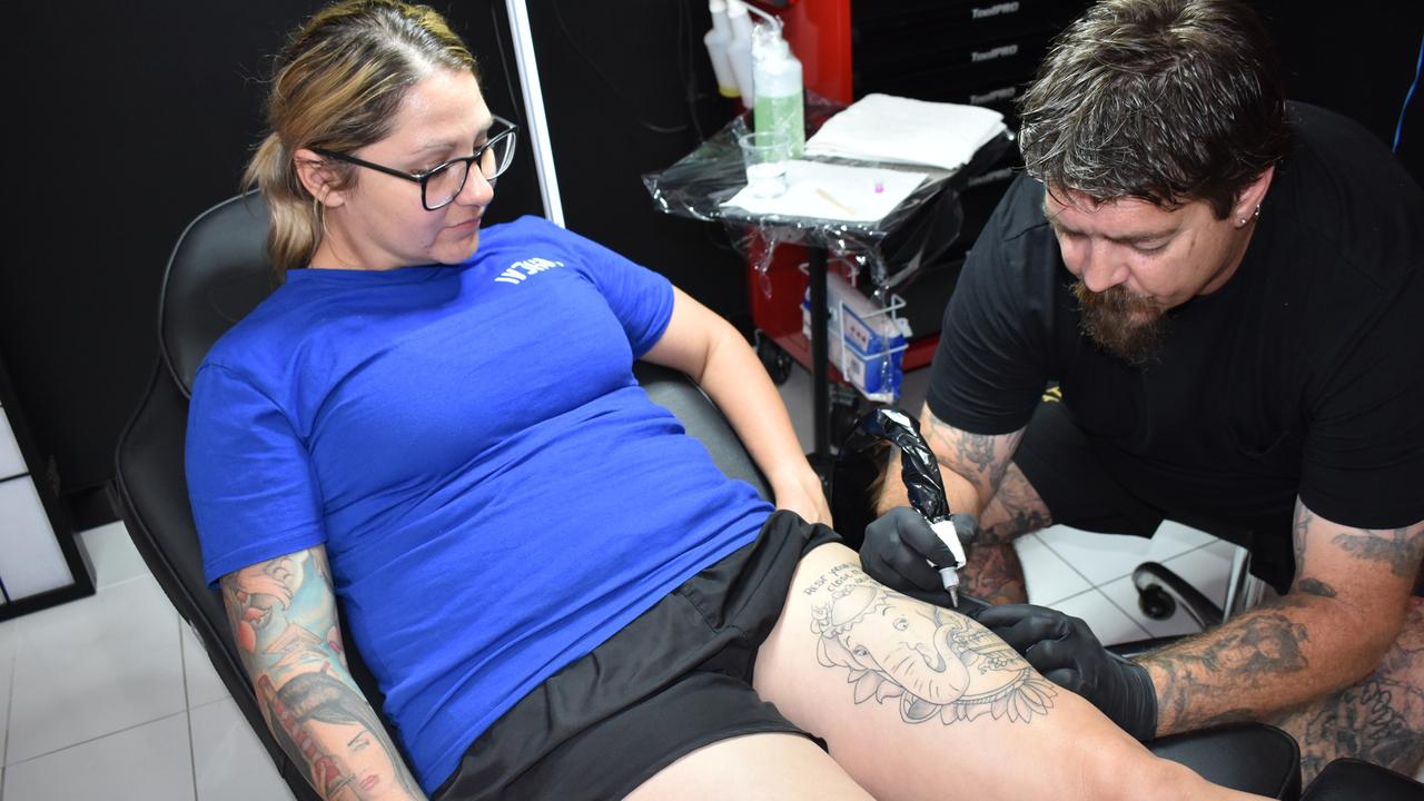 Rayner has not only tattooed himself but his whole family - from his parents to his own adult children including daughter Karissa Kearney, pictured. Picture: Kirra Grimes