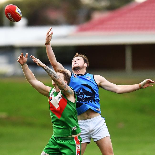 Flinders University’s Brayden Croft in action during a clash against Mitchell Park last year, The Crabs need to win their final minor round to have a chance at making finals this year. Picture: Mark Brake