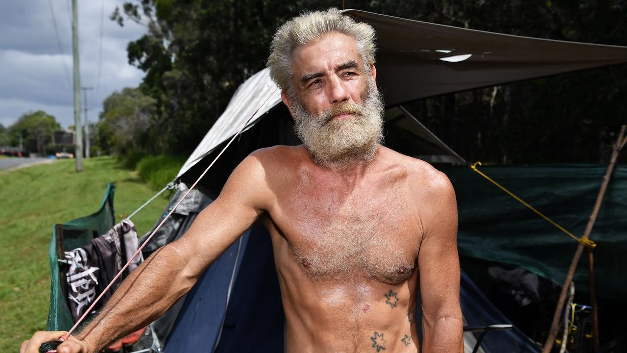 Tent cities around in and around Caboolture. Pictured, Steven Bieley. Photo: Patrick Woods.