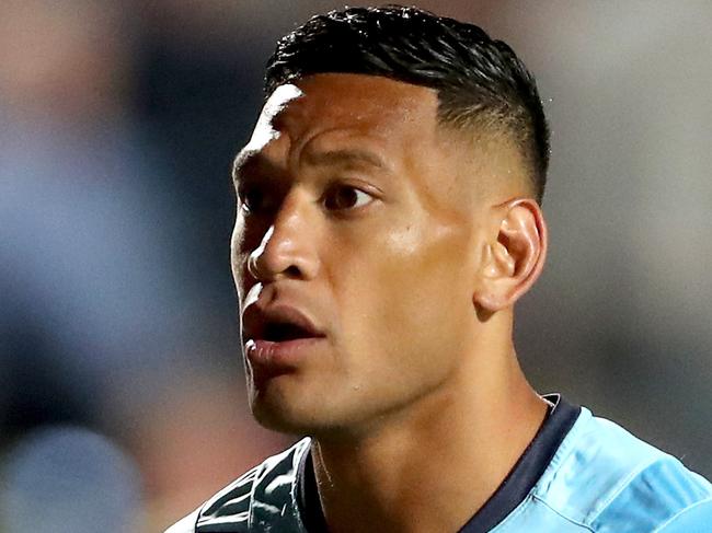 Israel Folau of the Waratahs looks on prior to the Round 12 Super Rugby match between the NSW Waratahs and the Blues at Brookvale Oval in Sydney on Saturday, May 5, 2018. (AAP Image/Jeremy Ng) NO ARCHIVING, EDITORIAL USE ONLY