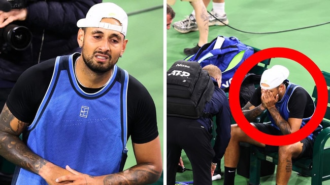 Nick Kyrgios retired from his first match since the Aussie Open. Image: Getty/X