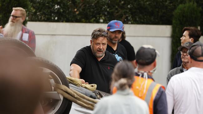 Pictured is Russell Crowe filming his movie Poker Face at a house on McHatton Street in Waverton. Picture: Tim Hunter.