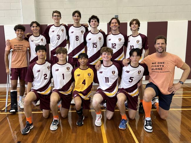 St Peters Lutheran College (SPLC) First VI volleyball team AIC 2023: top-bottom, left-right: unknown, Greatz, Killan, Rowlings, Van Beest, Richman, Dorloff, Wanordi, Barks, Brionies, Cunningham, King, coach Shane Van Beest