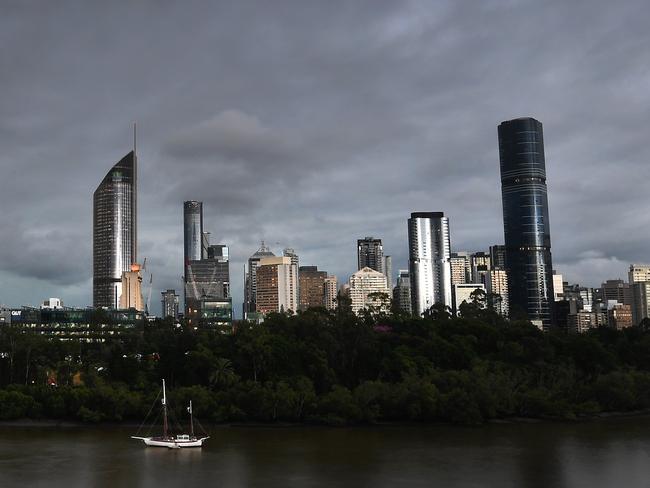 BRISBANE, AUSTRALIA - NewsWire Photos - MAY 12, 2021.Storm clouds gather over Brisbanes CBD as severe storms are predicted to hit Qld south-east, with Brisbane to receive up to 40mm of rain.Picture: NCA NewsWire / Dan Peled