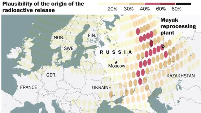 A radioactive cloud which blanketed parts of Europe in 2017 has been traced back to a nuclear power plant in Russia. Picture: Institute for Radiological Protection and Nuclear Safety