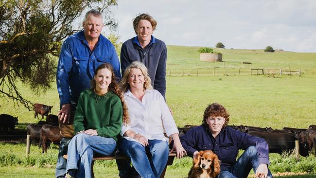 Yambuk farmers Andrew and Kerrie Graham with their children Millie, Tom and Sam (has the longer, auburn hair). Andrew is sharing what the has learnt about farm succession planning. Picture: Nicole Cleary