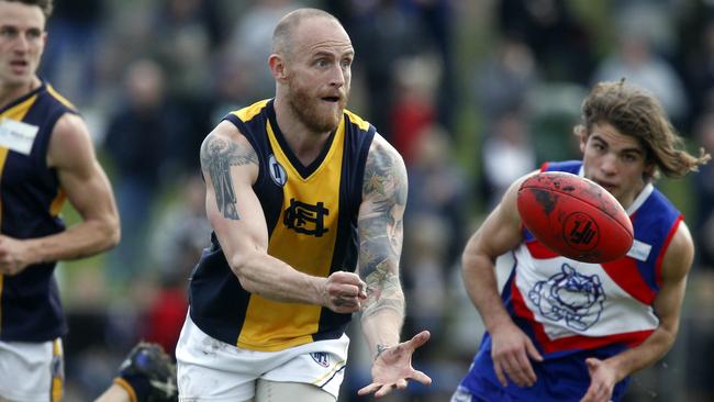 Alisdair Jackson in action for Hurstbridge in the 2016 Division 2 grand final. Picture: Richard Serong