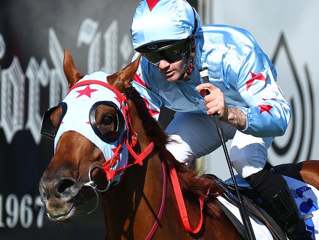 NEWCASTLE, AUSTRALIA - NOVEMBER 18: Tyler Schiller riding Coal Crusher wins Race 8 The Newcastle Herald Hunter during Sydney Racing ( The Hunter ) at Newcastle Racecourse on November 18, 2023 in Newcastle, Australia. (Photo by Jeremy Ng/Getty Images)