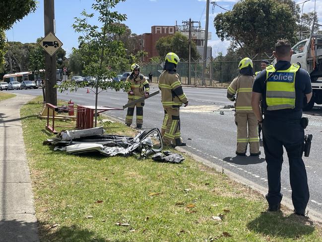 Emergency services have attended a crash at Central Park Avenue, Maribyrnong on Friday November 8, 2024. Two people have been taken to hospital. Picture: Himangi Singh