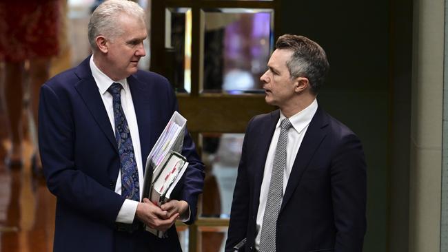 Tony Burke and Jason Clare during Question Time at Parliament House in Canberra. Picture: NewsWire’s Martin Ollman