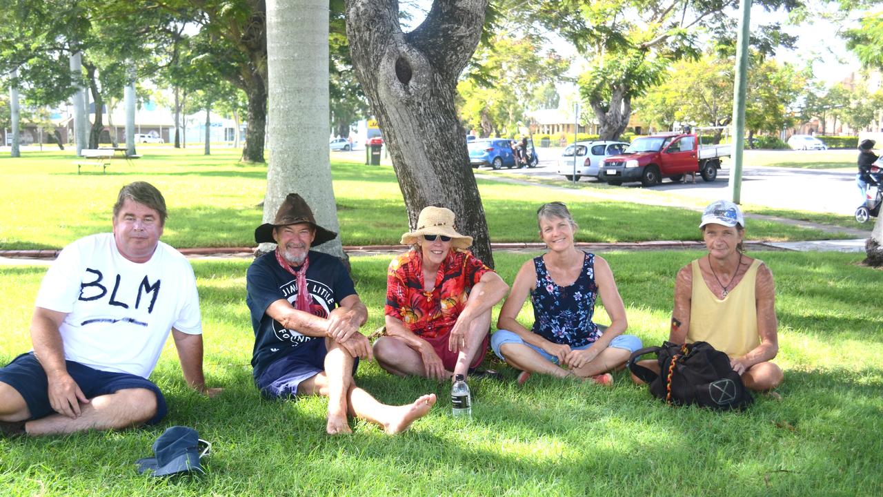 Anthony White, Chris Hooper, Ruth Dunshea, Susan Binnie and Michael Echhart at at Rockhampton's Invasion Day Rally 2021