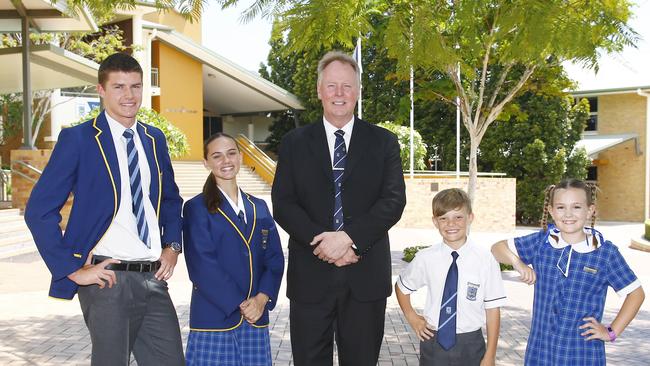 Riley Sidney, Jasmine Smith, acting principal Gordon Johnstone, Archie Mechen and Ava Lavew. Picture: Tertius Pickard