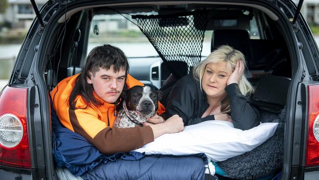 Cooper and his mum Carly, the new faces of homelessness. Picture: Mark Brake