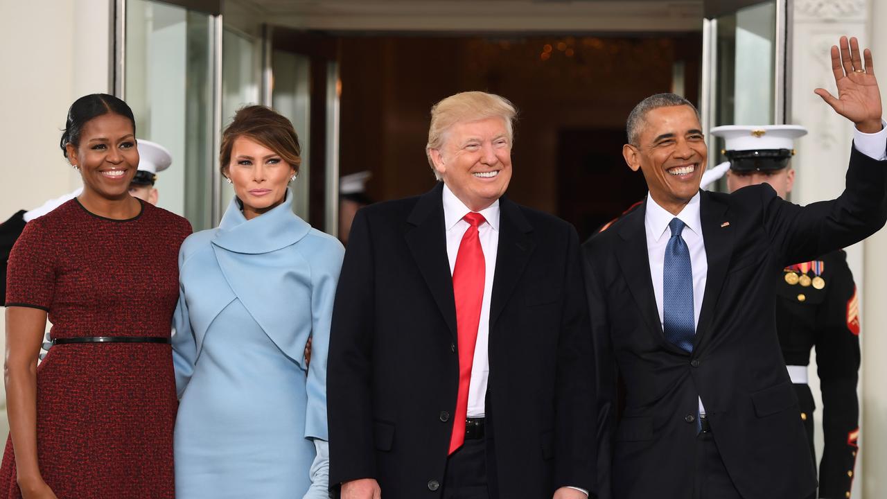 Donald Trump with Barack Obama and their wives on Inauguration Day. Picture: Jim Watson/AFP