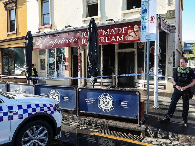 Police on the scene of a fire at Capriccio in Nelson Place, Williamstown. Picture: Ian Currie