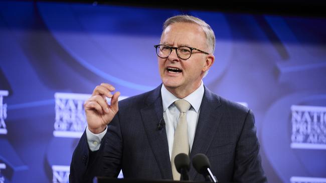 Labor leader Anthony Albanese received a kinder reception from the NPC, Piers Akerman writes. Picture: Rohan Thomson/Getty Images