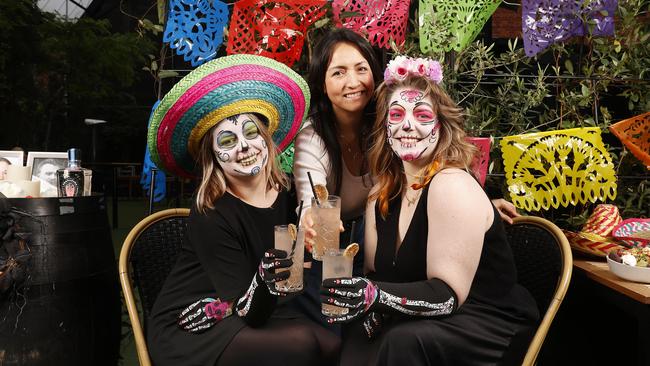 Tara Jay, Angela Esquivel organiser, Georgina Davis ready for the event.  Preview to Day of the Dead event at In The Hanging Garden.  Picture: Nikki Davis-Jones