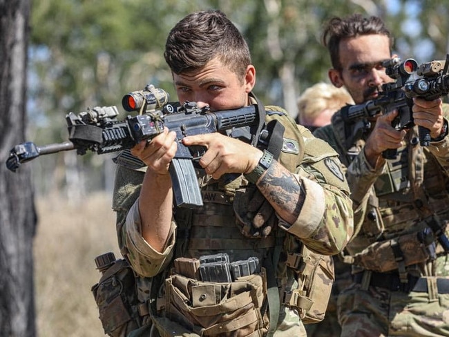 Soldiers from the US Army's 25th Division using technology similar to a “real life” game of laster tag during Exercise Talisman Sabre 2023. Picture: US Army